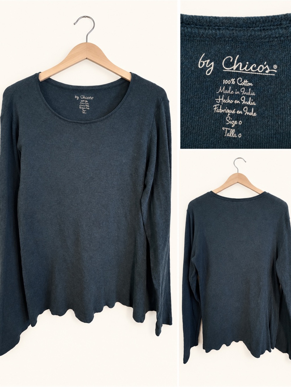 Chico's Long Sleeve Scoop Neck Top in Deep Teal